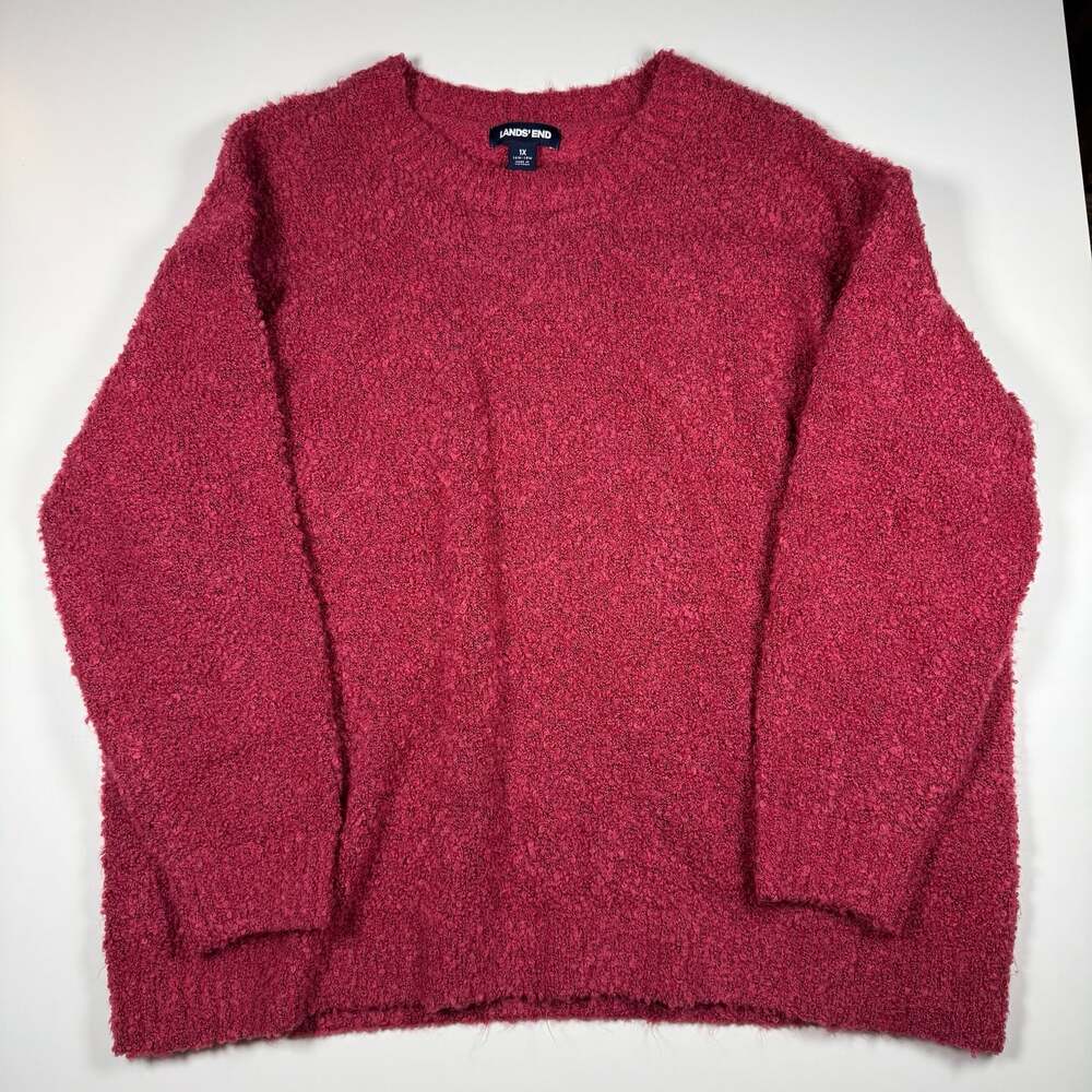 Lands' End Red Boucle Crewneck Long Sleeve Sweater Size XL